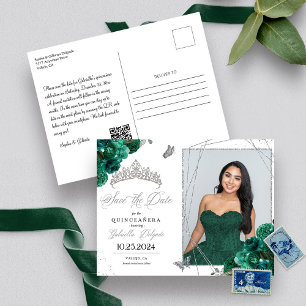 Green & Silver Tiara Quinceañera Photo Postcard
