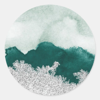 Green silver torn classic round sticker