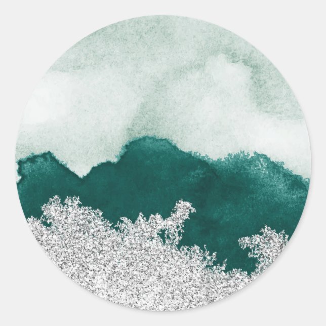 Green silver torn classic round sticker (Front)