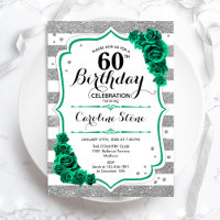 Green Silver White Stripes Roses 60th Birthday