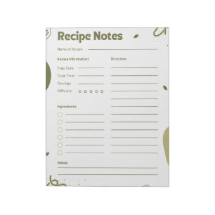 Green Simple Aesthetic Recipe Home Cooks Bakers Notepad