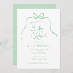 Green Simple Bow Baby Shower Invitation
