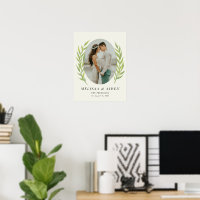 Green Simple Branch Oval Wedding Photo Established