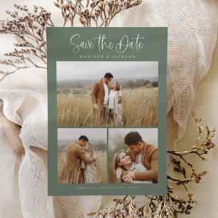 Green Simple Calligraphy Script Modern Four Photo Save The Date