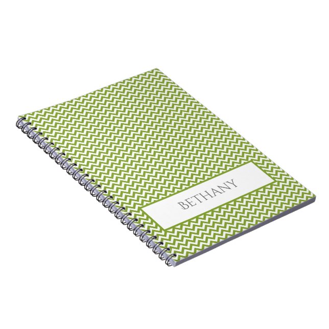 Green Simple Chevron Personalised Notebook (Right Side)