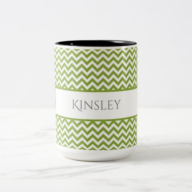 Green Simple Chevron Two-Tone Coffee Mug (Center)