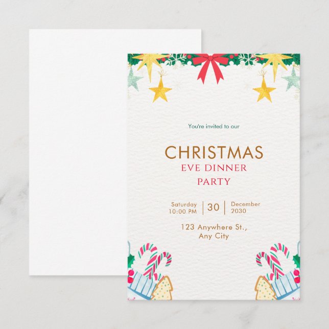 Green Simple Christmas Eve Dinner Party Invitation (Front/Back)