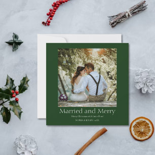 Green Simple Christmas Married and Merry Newlywed Holiday Card