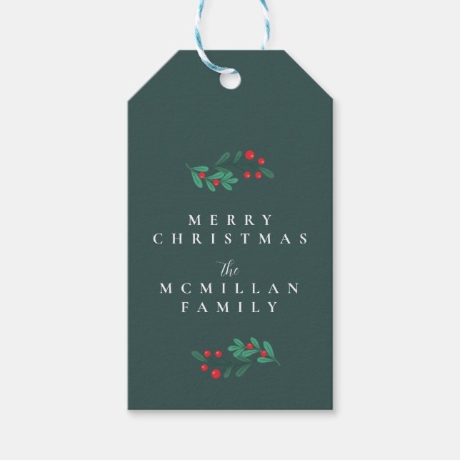 Green Simple ClassicChristmas Floral Gift Tag (Front)