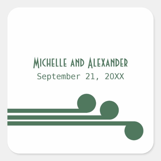 Green Simple Deco Chic Wedding Stickers (Front)