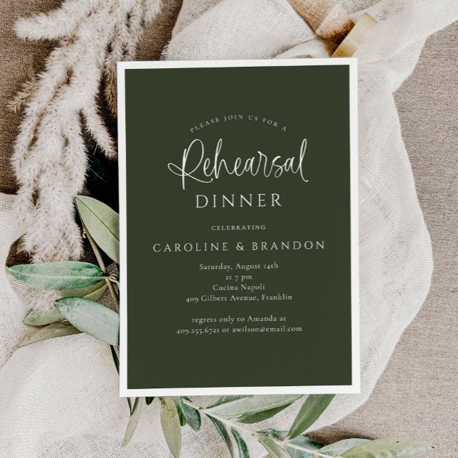Green Simple Elegant Calligraphy Rehearsal Dinner Invitation (Creator Uploaded)