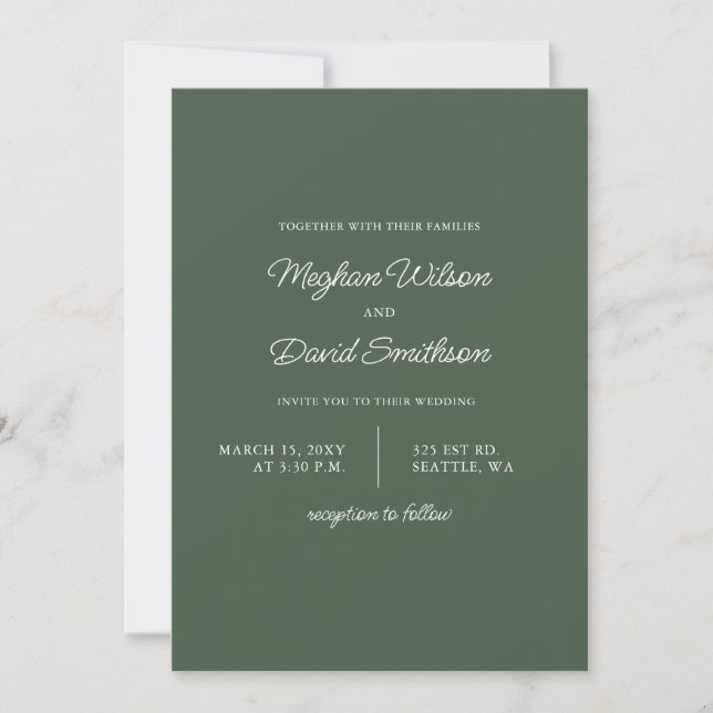 Green Simple Elegant Modern Wedding  Invitation (Front)