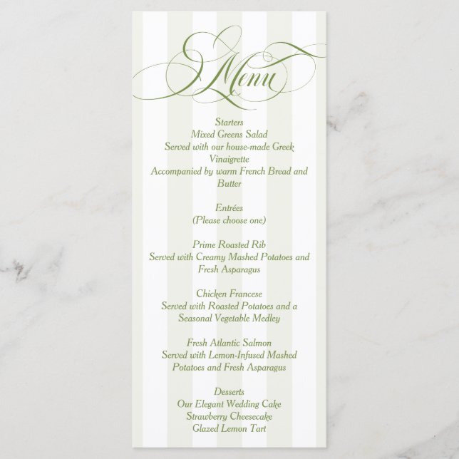Green Simple Elegant Script Wedding Menu (Front)