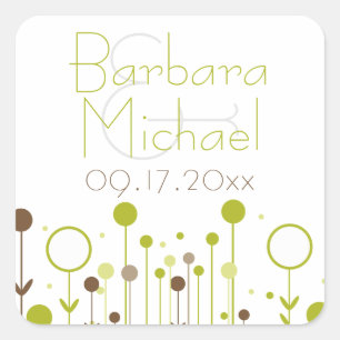 Green Simple Floral Dot Modern Square Stickers