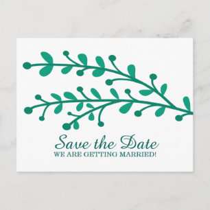Green Simple Foliage Save the Date Announcement Postcard