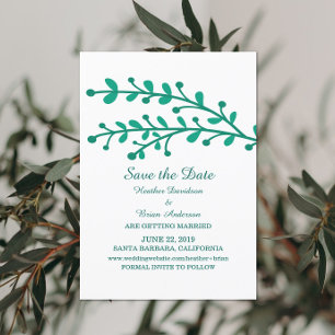 Green Simple Foliage Save the Date Invite