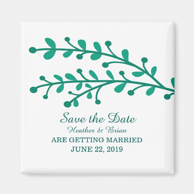 Green Simple Foliage Save the Date Magnet (Front)