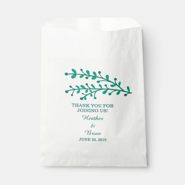 Green Simple Foliage Wedding Favour Bags (Front)