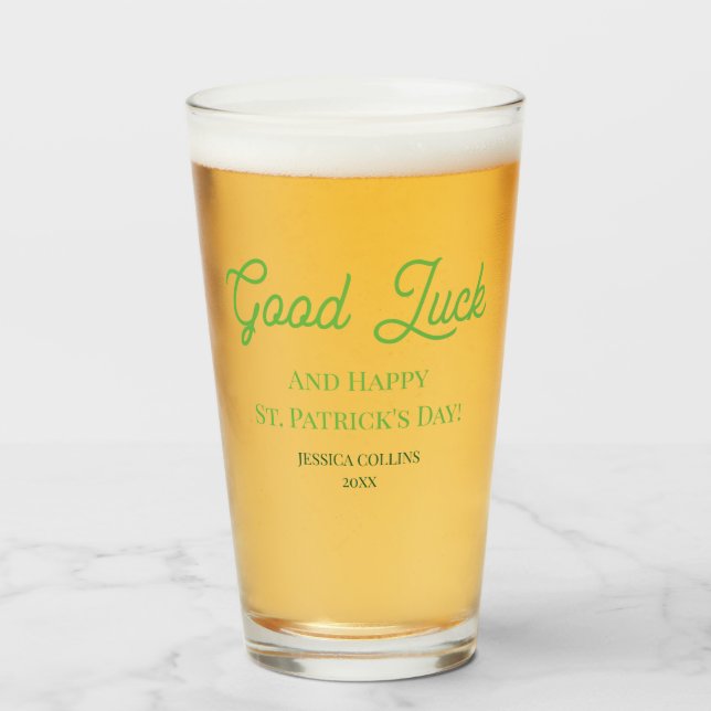 Green Simple Good Luck Happy St. Patrick's Day Glass (Front Filled)