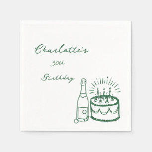 GREEN simple Hand Drawn 30th Birthday  Napkin