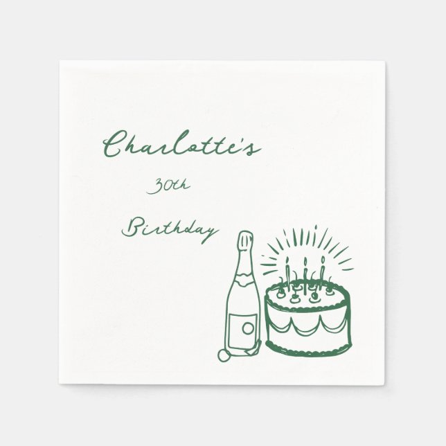GREEN simple Hand Drawn 30th Birthday  Napkin (Front)