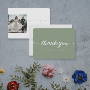 Green Simple Minimalist Wedding Thank You Card