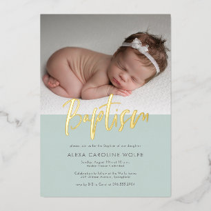 Green Simple Modern Calligraphy Baptism Photo 