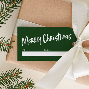 Green Simple Modern Lettering Merry Christmas  Gift Tags