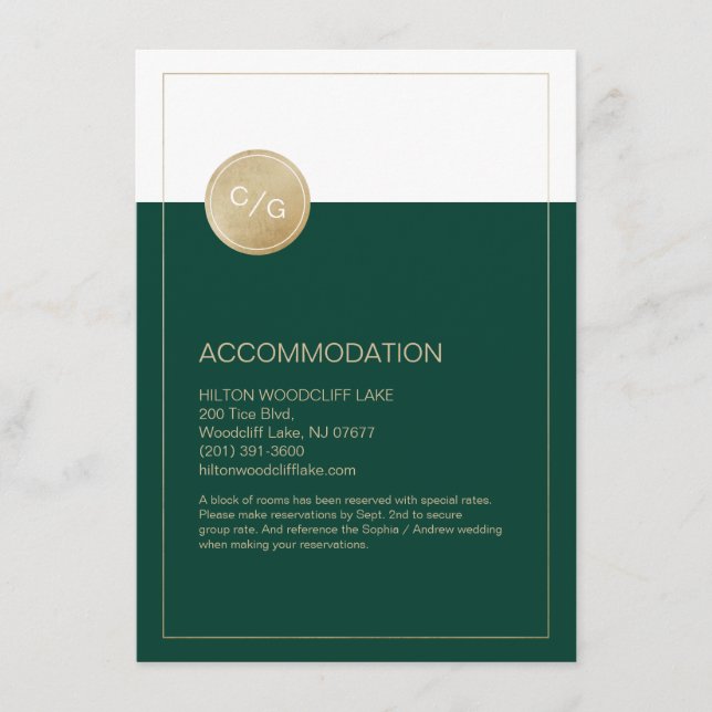 Green simple modern wedding accommodation card (Front)