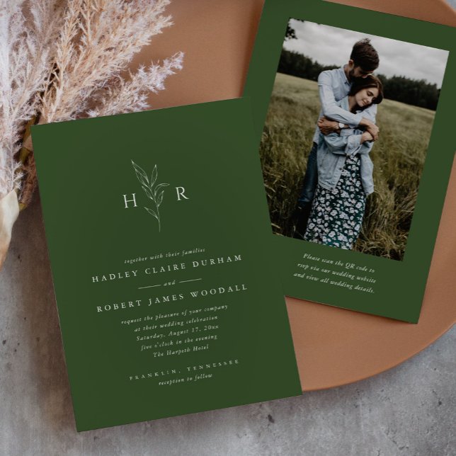 Green Simple Monogram QR Code Photo Wedding Invitation (Creator Uploaded)