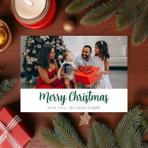 Green Simple Script One Photo Merry Christmas Holiday Card