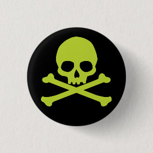 Green Simple Skull and Crossbones 3 Cm Round Badge
