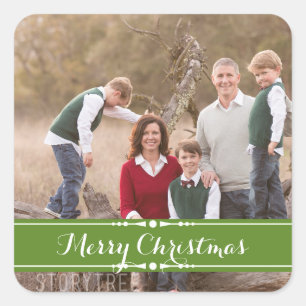 Green Simply Chic Holiday Photo Stickers
