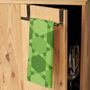 Green Six Pointed Star Optical Illusion Pattern Tea Towel