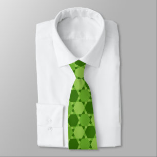 Green Six Pointed Star Optical Illusion Pattern Tie