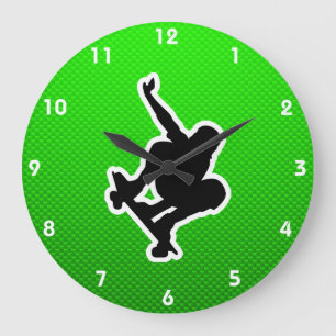 Green Skateboarding Large Clock