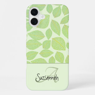 Green Skeleton Leaf Pattern on Pastel Green iPhone 16 Plus Case
