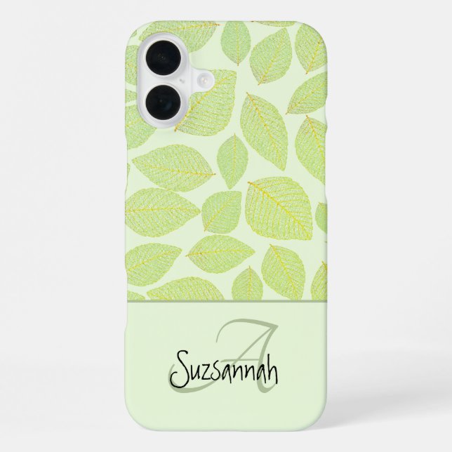 Green Skeleton Leaf Pattern on Pastel Green iPhone Case (Back)