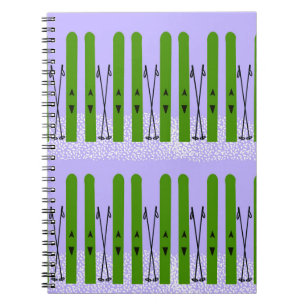 Green skis on purple notebook