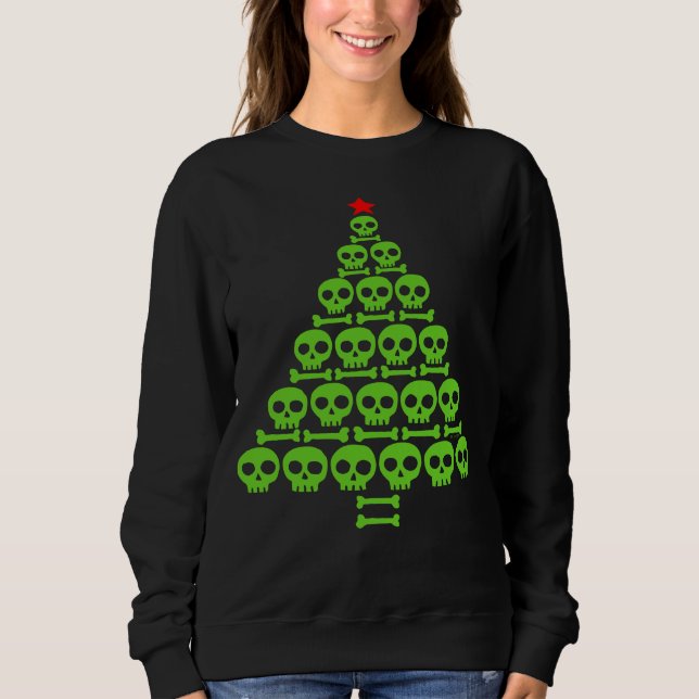 Green Skull and Bones Christmas Tree Sweatshirt (Front)