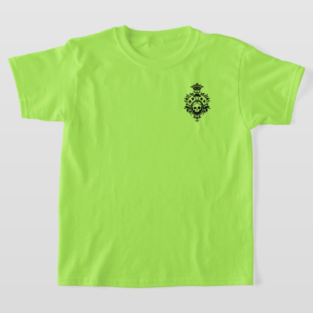 Green Skull And Card Suits Crest T-Shirt (Laydown)