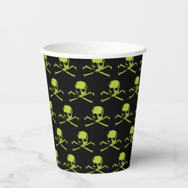Green Skull And Crossbones Pattern Paper Cup (Front)