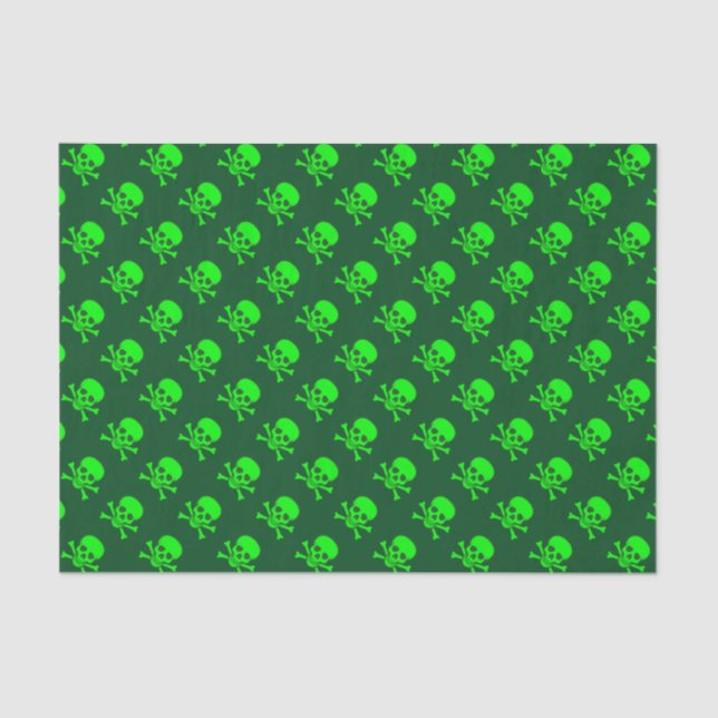 Green Skull and Crossbones Pattern Tissue Paper (Front)