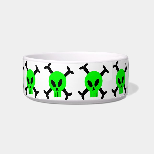 Green Skull And Crossbones Pet Bowl (Front)