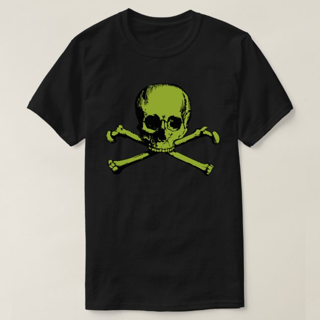 Green Skull And Crossbones T-Shirt (Design Front)