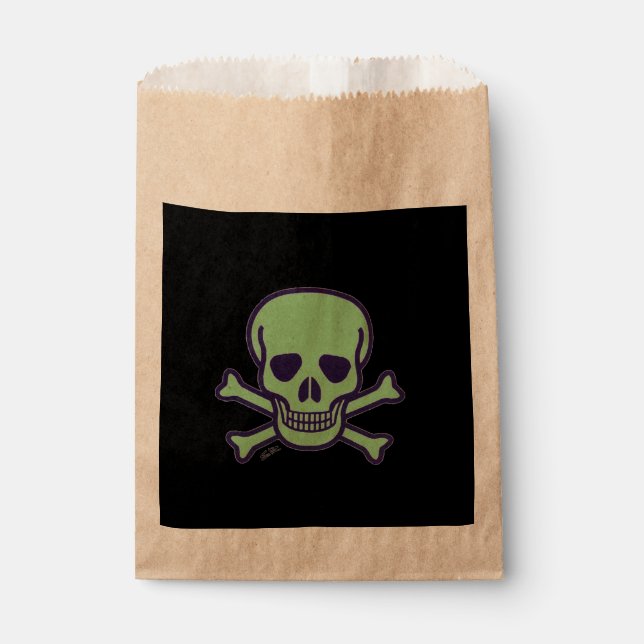 Green Skull black kraft favour bags (Front)
