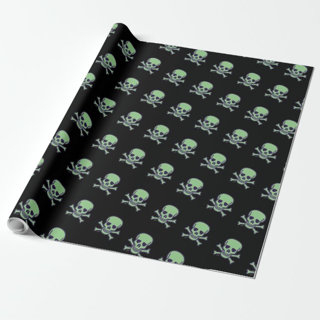 Green Skull black matte wrapping paper (Unrolled)
