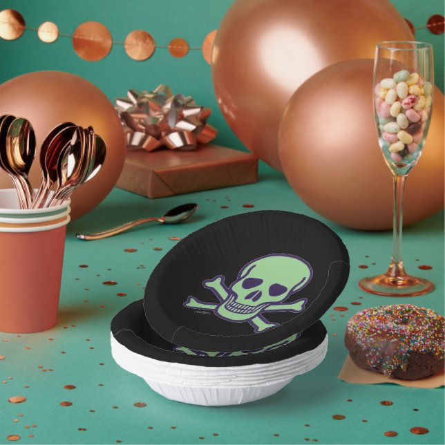 Green Skull black paper bowls Plate (Multi)