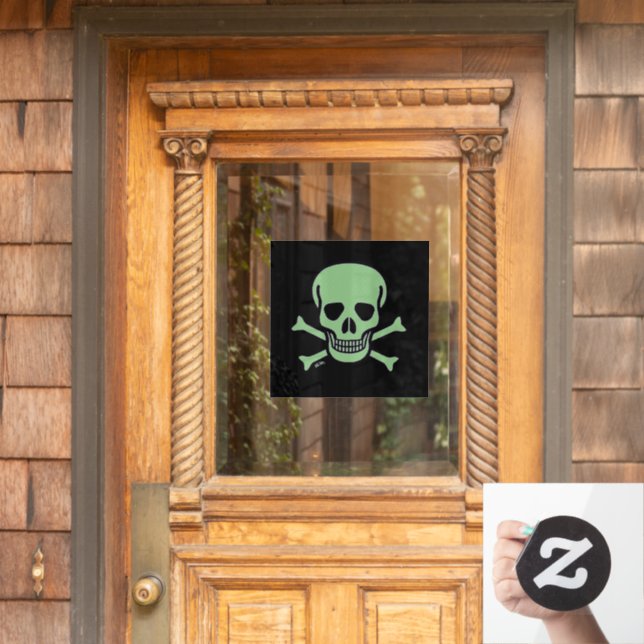 Green Skull black square window cling front stick (Home Door)