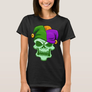 Green Skull Face Mardi Gras Jester Hat Louisiana C T-Shirt